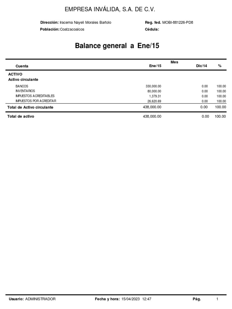 Balance General Ejercicio 2 | PDF | Contabilidad | Hoja de balance