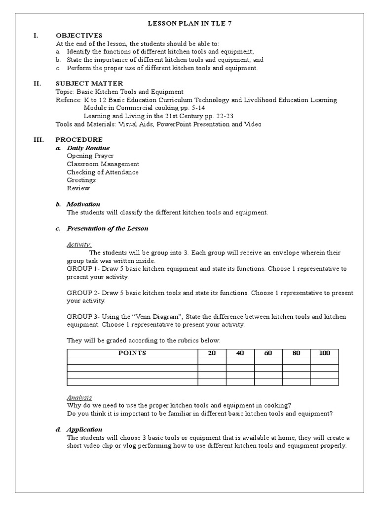Tle 7 Lesson Plan Pdf Cognitive Science Behavior Modification