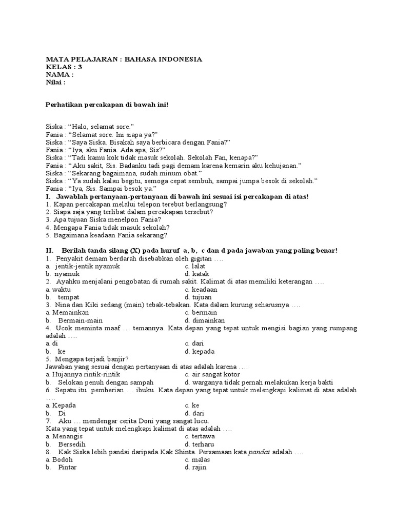 Mengukur Pemahaman dan Keterampilan: Contoh Soal UKK Bahasa Indonesia Kelas 3 KTSP Semester 2