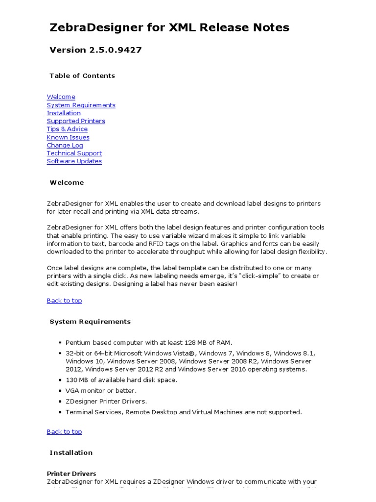 Zebradesigner xml release notes v2509427 pdf microsoft windows