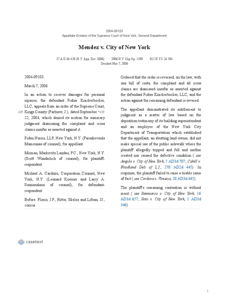 Mendez v. City of New York PDF United States Case Law Legal Procedure