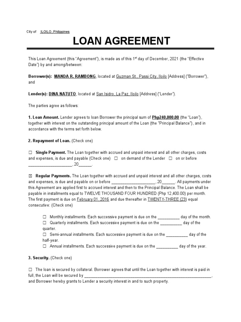 Iloilo Free Personal Loan Agreement | PDF | Loans | Interest