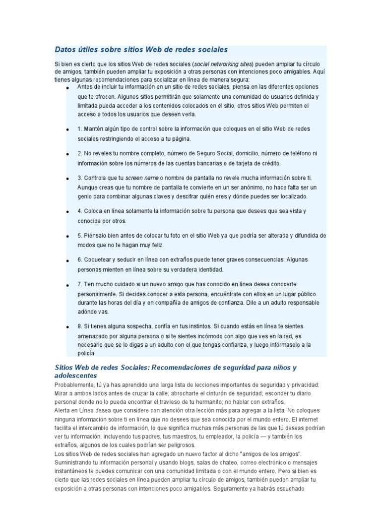 Recomendaciones para El Buen Uso de Las Redes Sociales | PDF | Servicio ...