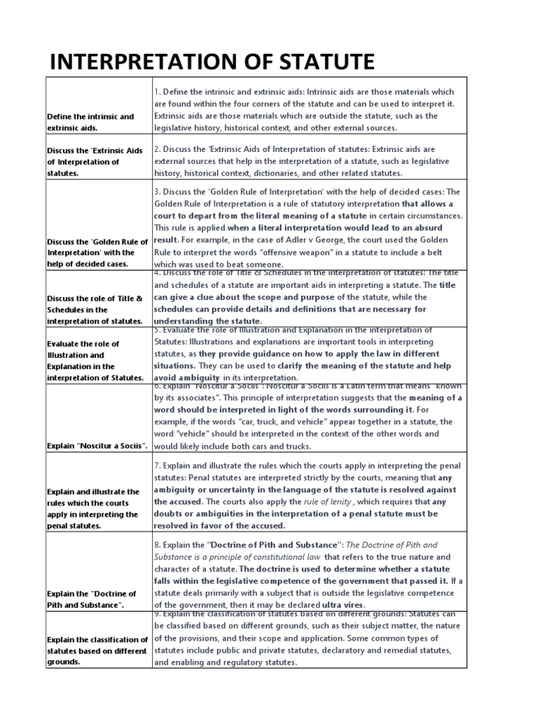 INTERPRETATION OF STATUTE PDF Statutory Interpretation Constitution