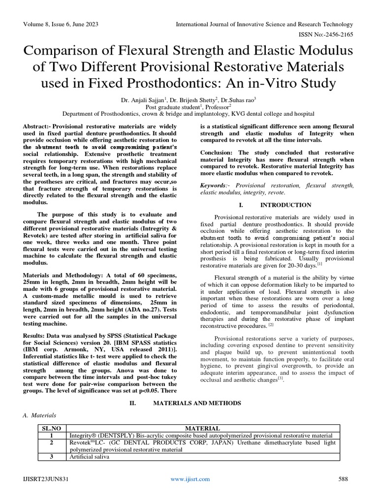 Comparison of Flexural Strength and Elastic Modulus of Two Different Provisional Restorative