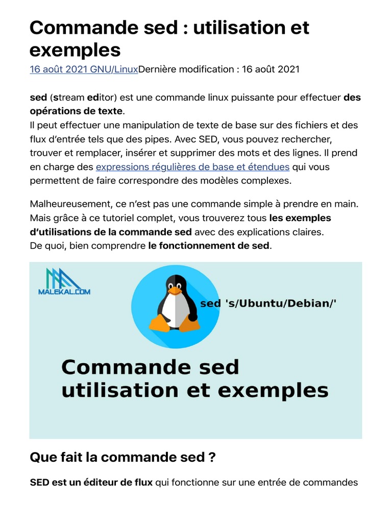 Commande sed : Guide et exemples pratiques | PDF | Fichier texte | Logiciel