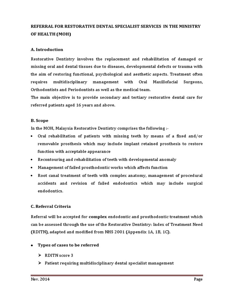 Restorative Dentistry Referral Guidelines | PDF | Dentistry ...
