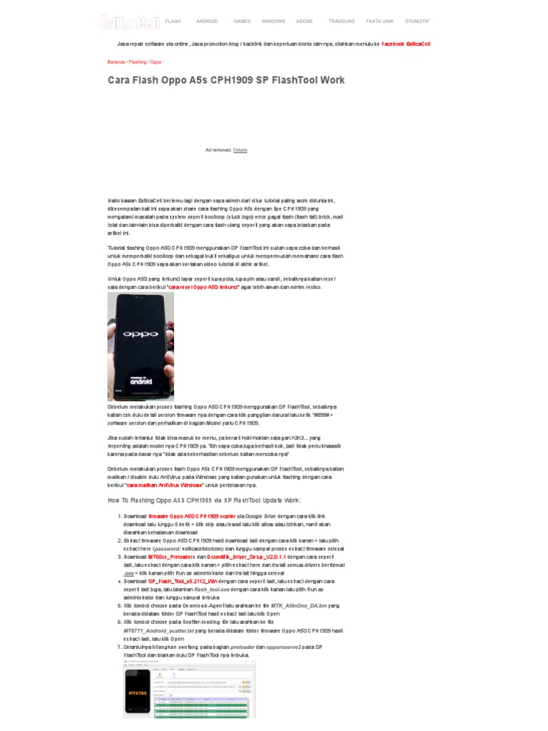 Cara Flash Oppo A5s CPH1909 via SP FlashTool PDF