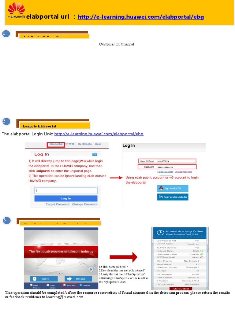 eLab Service Login and Pre-Testing Guide | PDF