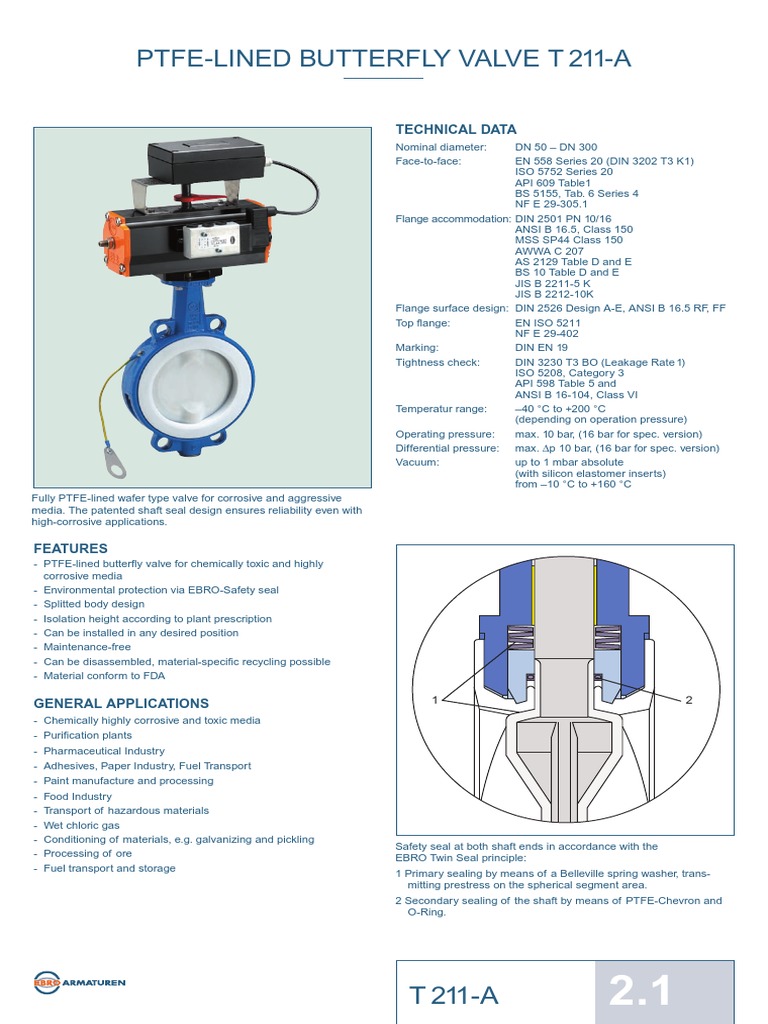 PTFE-Lined Butterfly Valve T 211-A | PDF | Valve | Stainless Steel