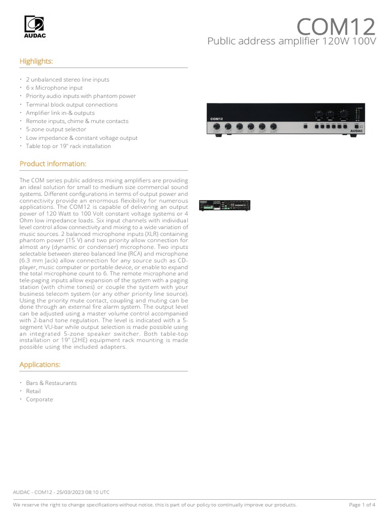 Audac Amplifier PDF Microphone Amplifier