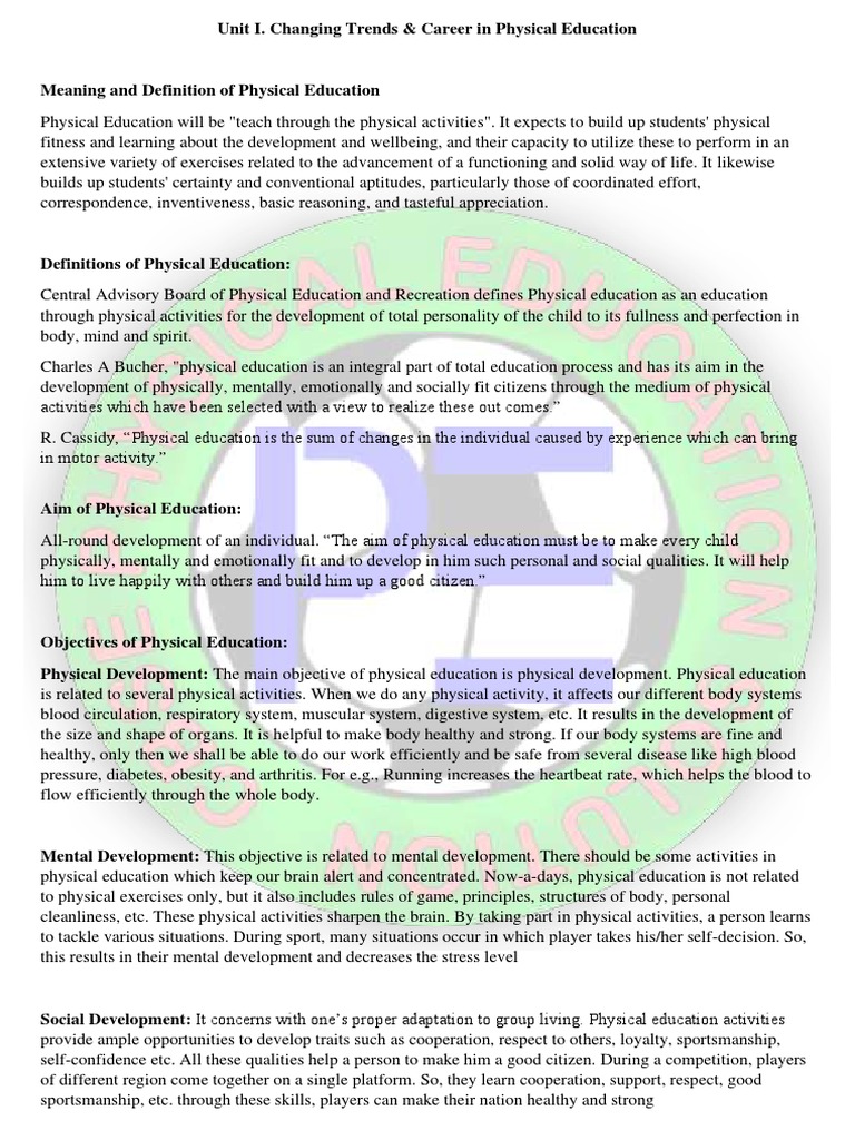 Unit 1. Changing Trends & Career in Physical Education - Class-11 | PDF ...