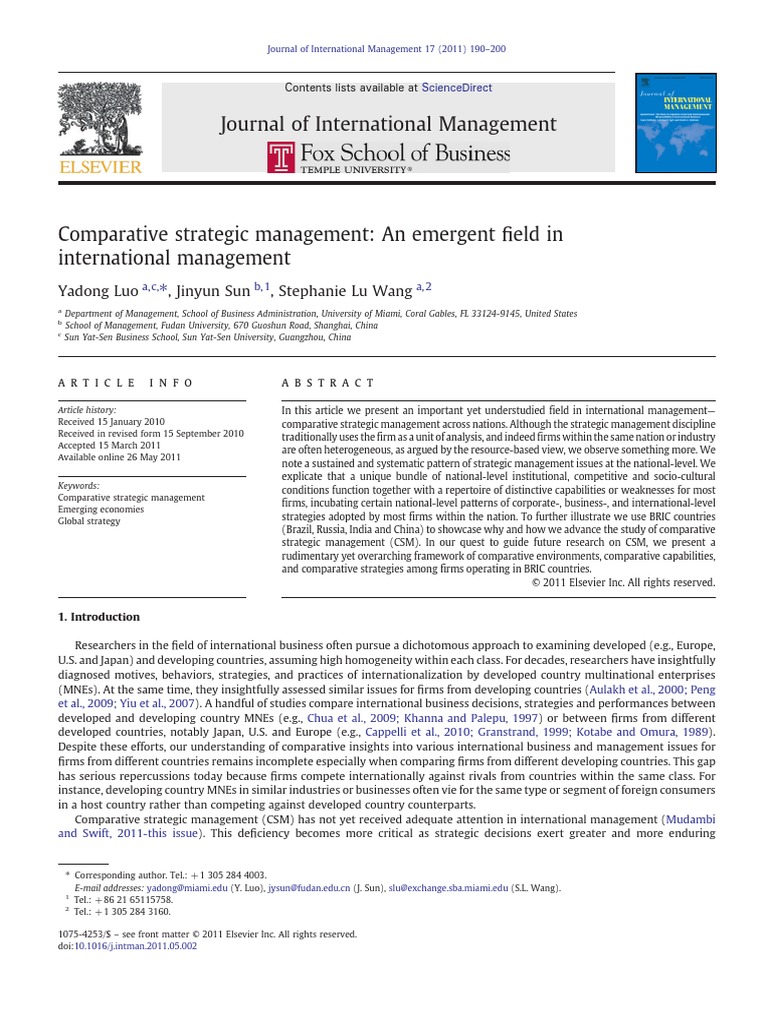Comparative Strategic Management Insights | PDF | Bric | Strategic ...