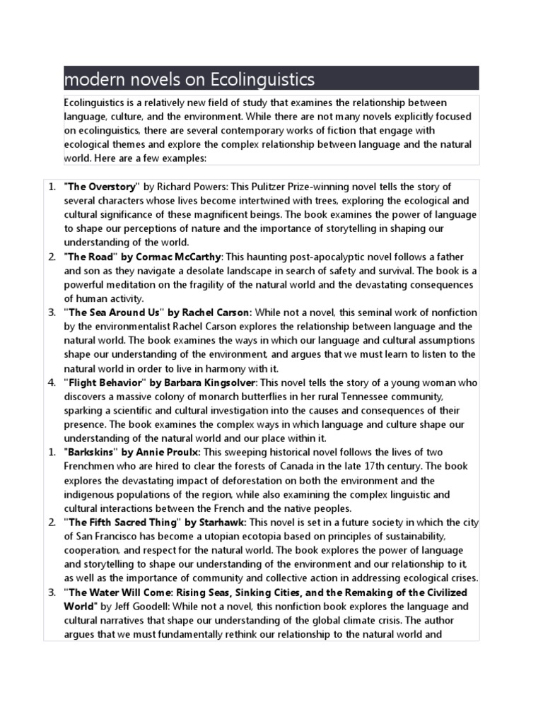 Modern Novels On Ecolinguistics PDF Sustainability Natural