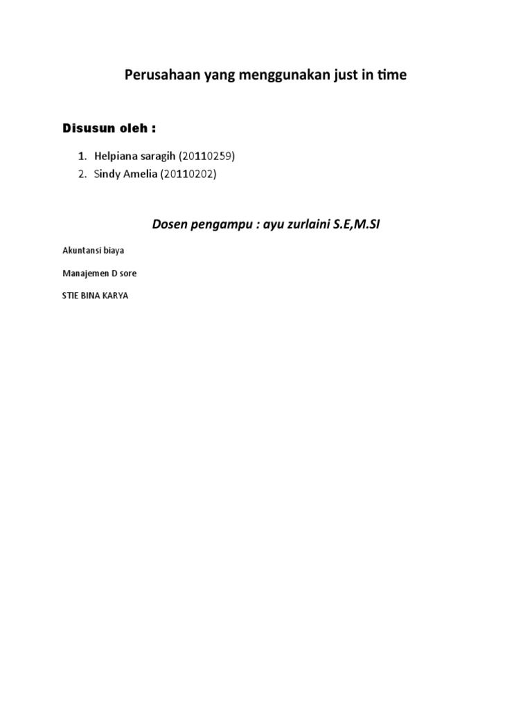Penerapan Just In Time di PT ALINCO | PDF | Bisnis | Pengelolaan ...