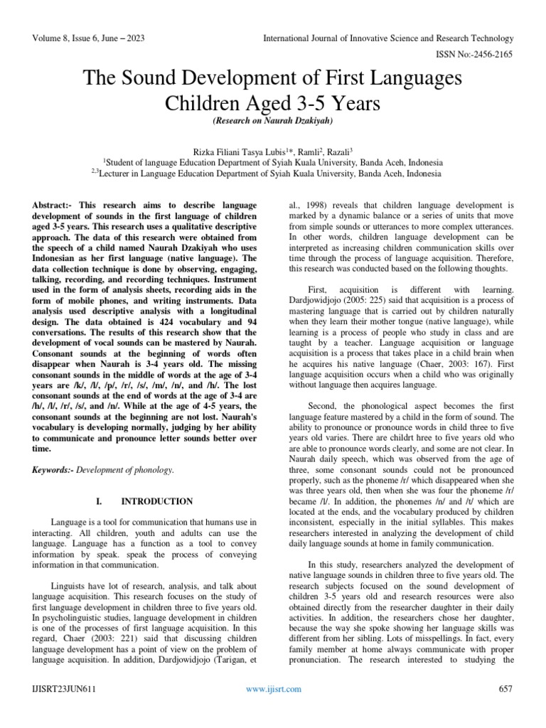 The Sound Development of First Languages Children Aged 3-5 Years | PDF ...