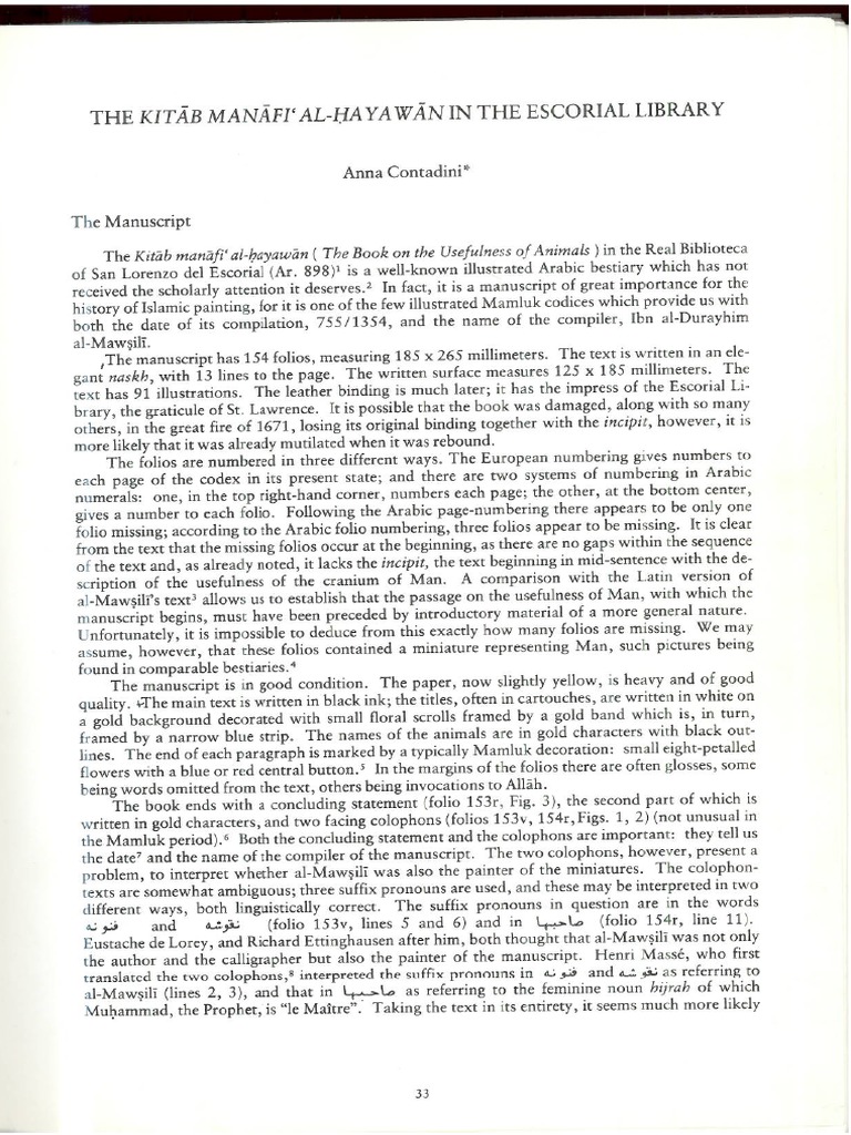 The Kitab Manafi Al-Hayawan | PDF
