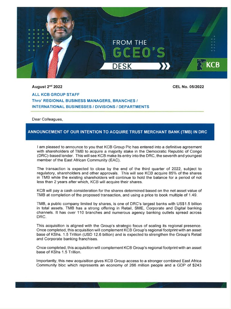 Tmb Trust Merchant Bank | Le Kenyan KCB rachète Trust Merchant Bank du ...