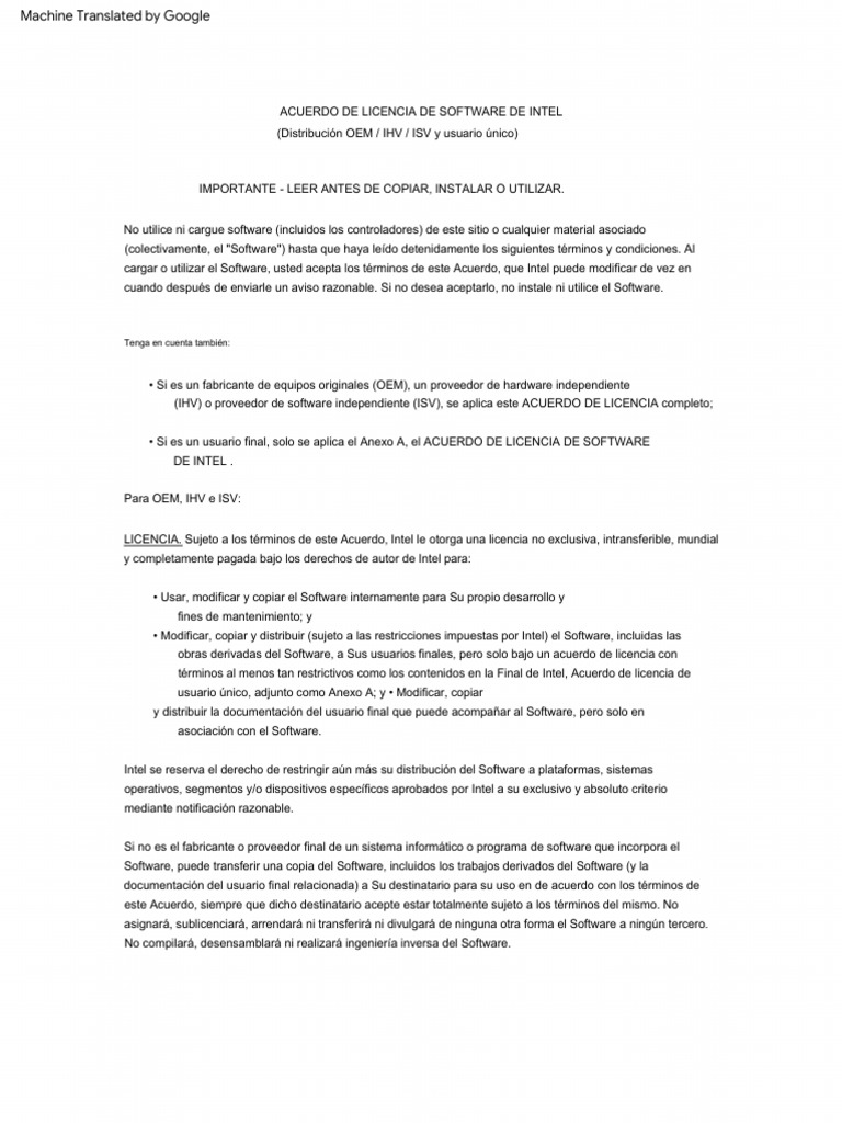 Sp-Intel Software License | PDF | Software | Informática