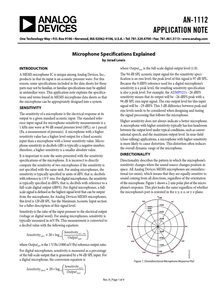 Understanding MEMS Microphone Specs | PDF | Signal To Noise Ratio ...