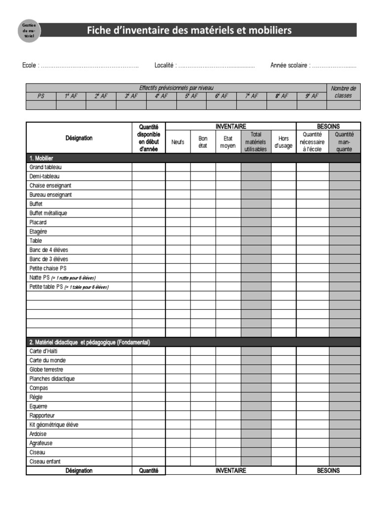Fiche d'inventaire matériel scolaire | PDF | Ingénierie informatique ...