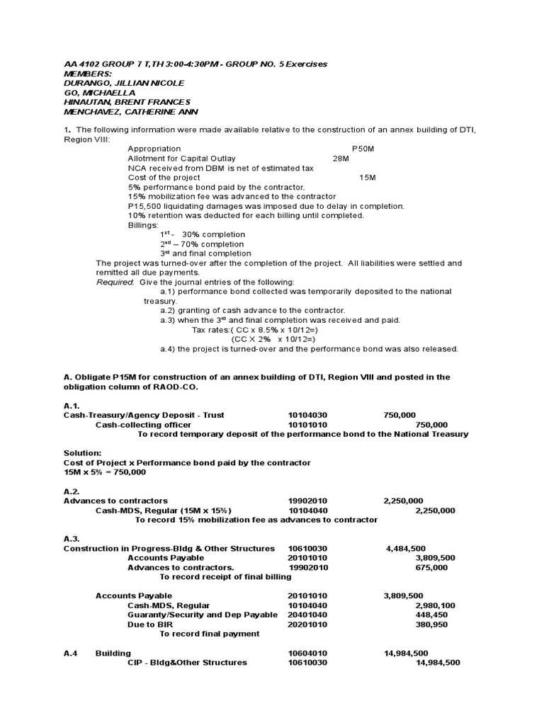 AA 4102 Mobilization Fee and Contracts | PDF | Depreciation | Equity ...