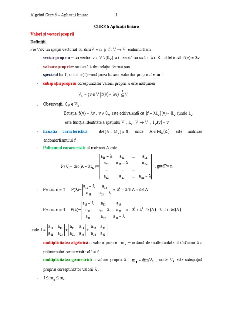 Algebra Curs 6 Aplicatii Liniare | PDF