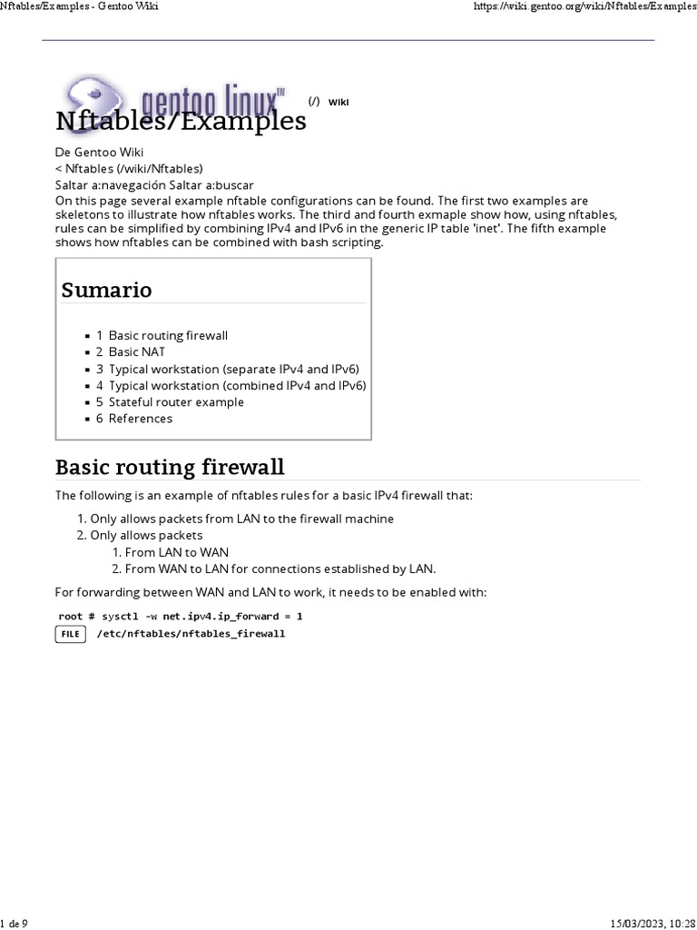 07.Nftables Examples PDF Ip Address Computer Science