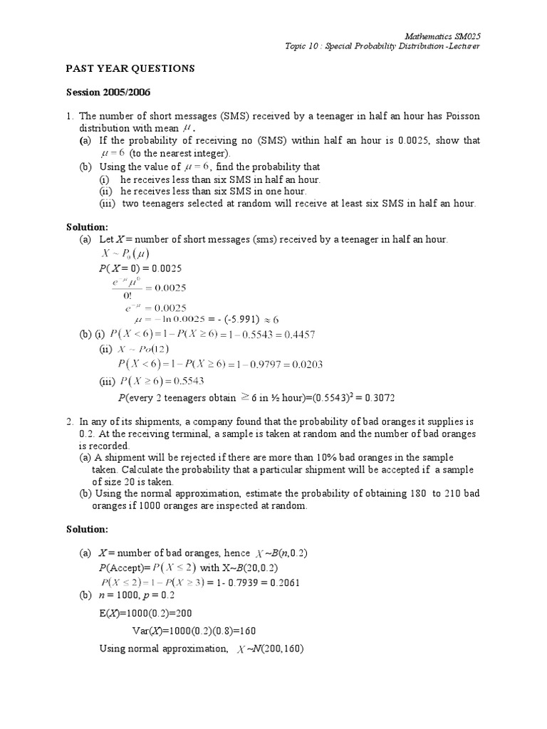 SM025 Special Probability Distribution | PDF | Mean | Probability ...