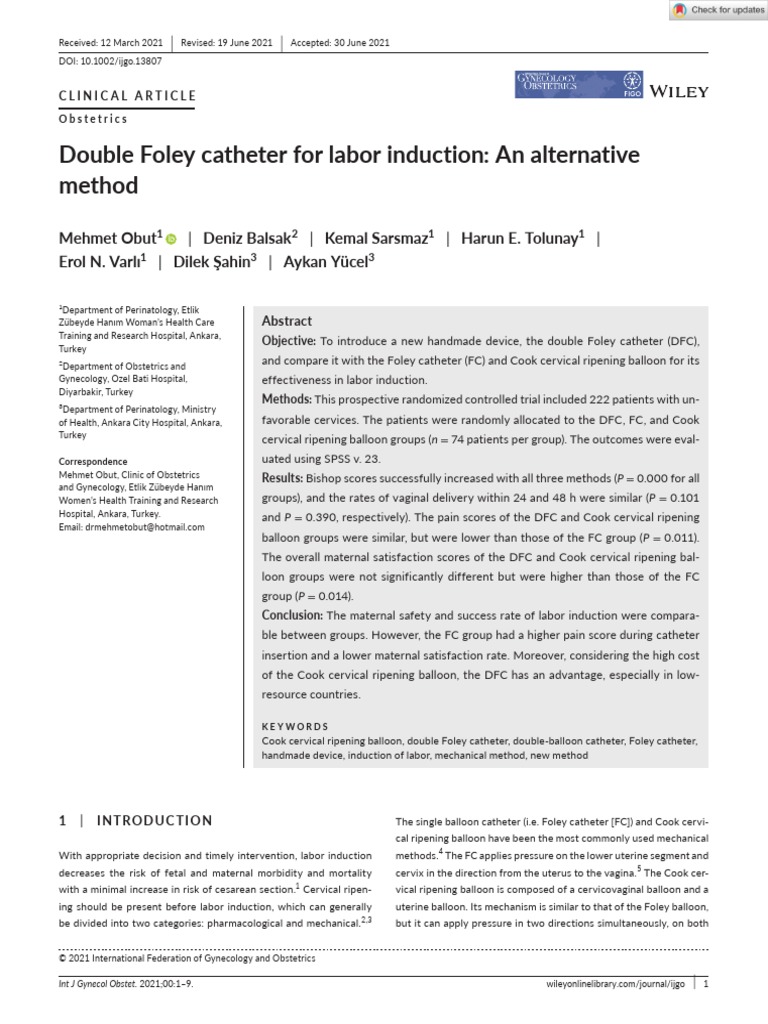 Double Foley Catheter for Labor Induction an Alternative Method PDF
