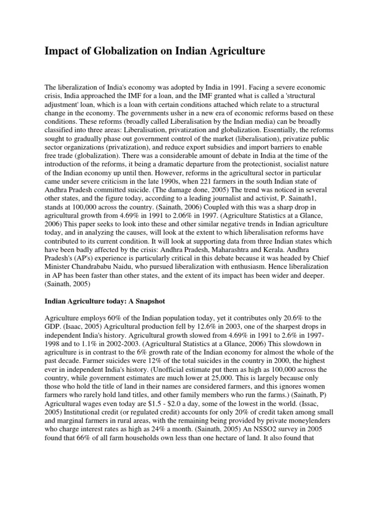 Impact of Globalization On Indian Agriculture | PDF | International ...