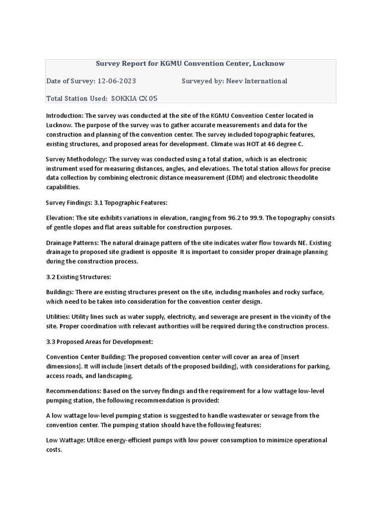 Survey Report For KGMU Convention Center PDF Sewage Treatment