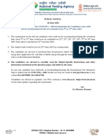 Subject: Rescheduling of The CUET (PG) - 2023 Examination For Candidates Who Could Not Be Accommodated in The Test Schedule From 5 To 17 June 2023