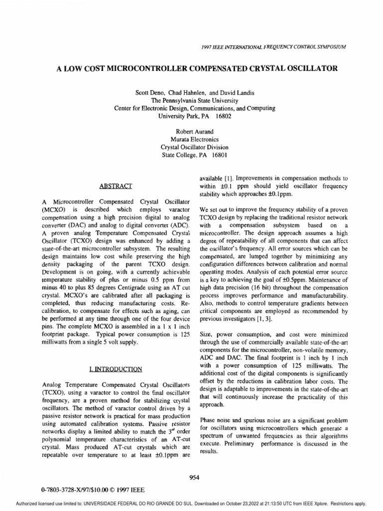 A Low Cost Microcontroller Compensated Crystal Oscillator PDF