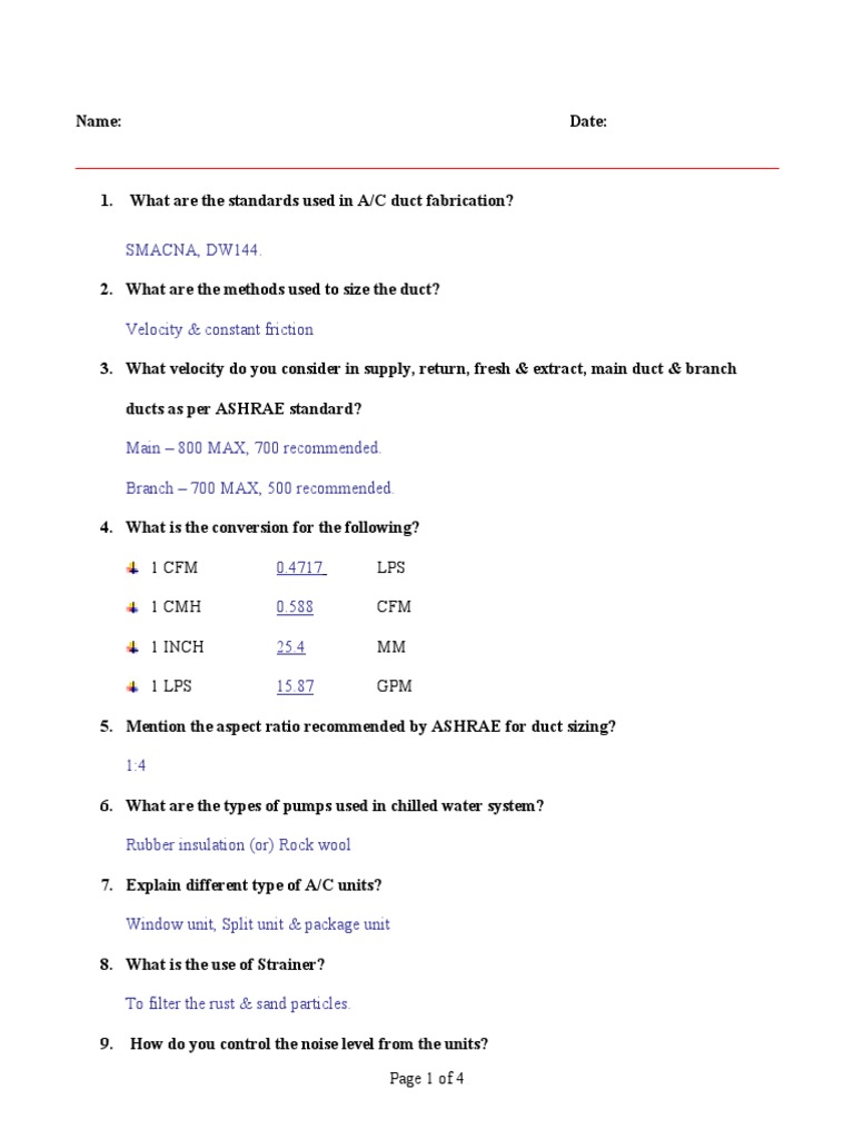 HvacQuestion & Answer PDF Duct (Flow) Pump
