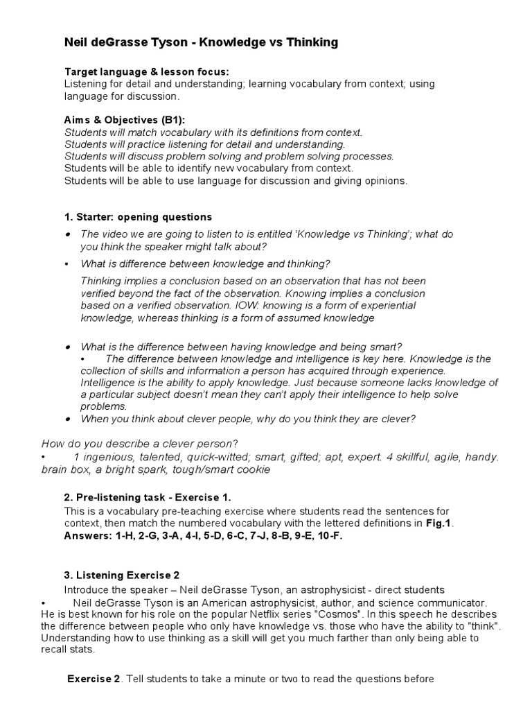 B1 Neil Degrass Tyson Knowledge Vs Thinking T Pdf Knowledge