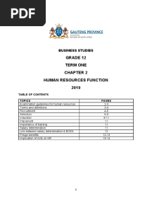 Business Studies Grade 12 Notes On Human Resources Function
