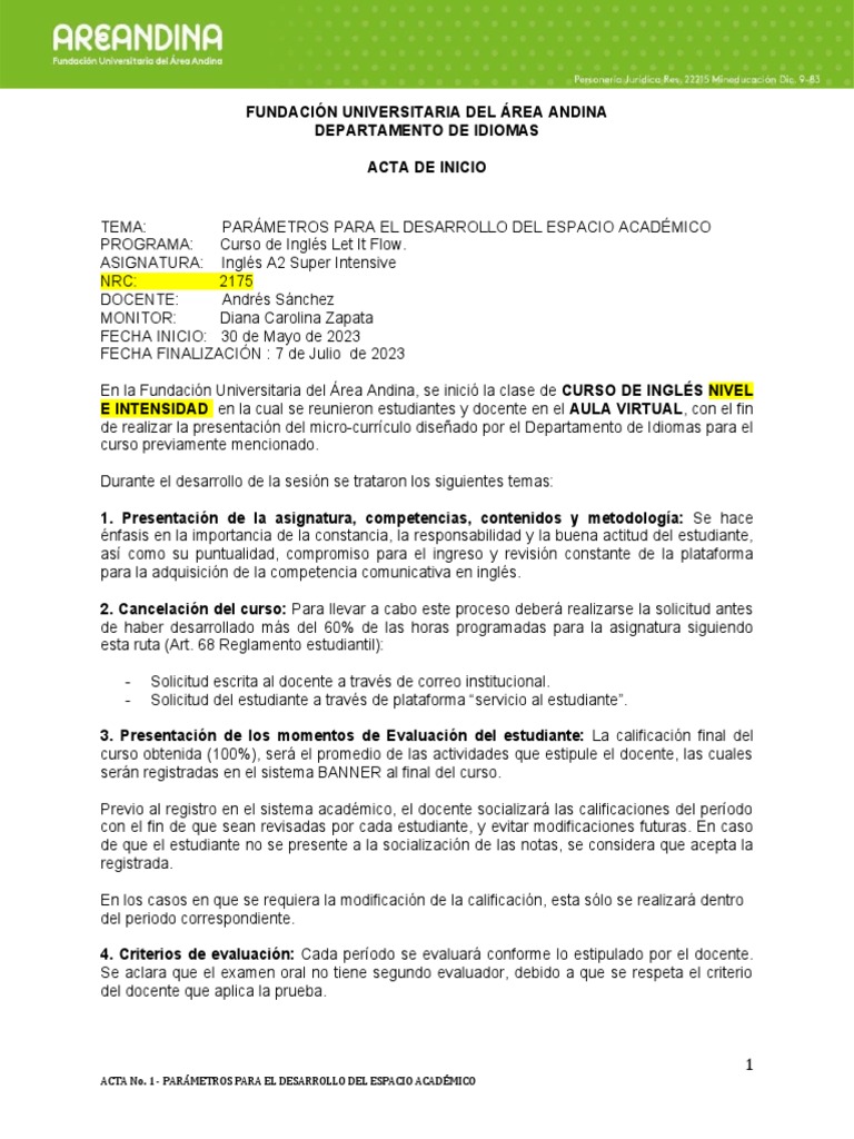Acta de Inicio Virtual | PDF