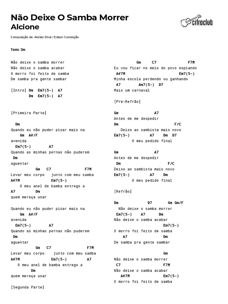 Cifra Club - Alcione - Não Deixe O Samba Morrer | Download grátis PDF ...