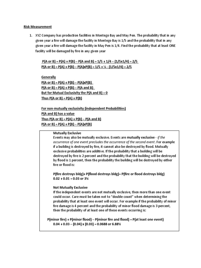 Risk Measurement Calculations | PDF | Risk Premium | Adverse Selection