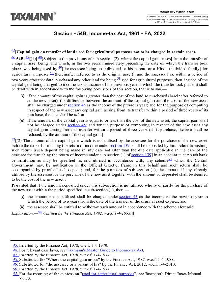 Section 54B Act 1961 FA 2022 Capital Gain On Transfer of