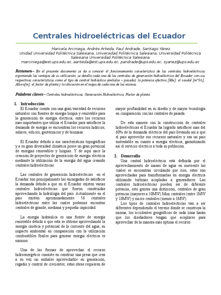 Centrales Hidroelectricas en El Ecuador - Compress | PDF ...