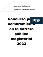 Examen Del Nivel Secundario: Comunicación: Concurso para Nombramiento en La Carrera Pública Magisterial 2022