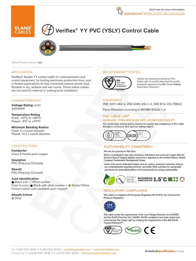 Veriflex Yy PVC Ysly Control Cable PDF Polyvinyl Chloride