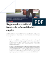 Régimen de Estabilidad Laboral Frente A La Informalidad Del Empleo