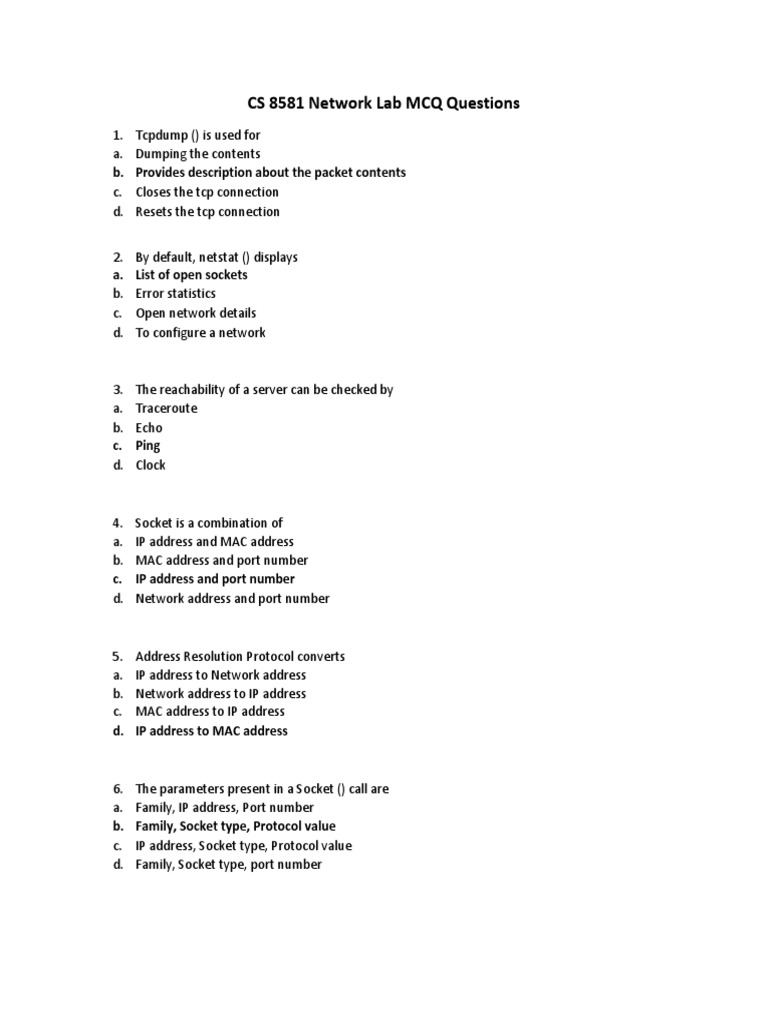 Network lab mcq pdf internet protocol suite port computer