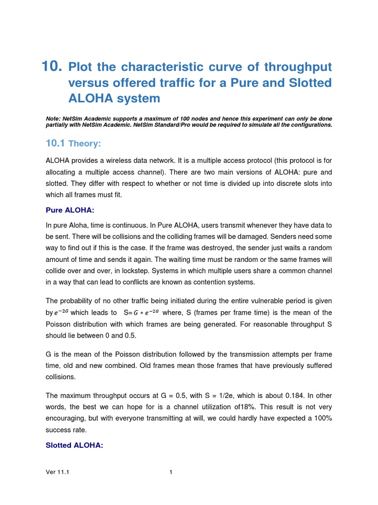 ALOHA Protocols: Pure vs Slotted Analysis | PDF | Network Architecture ...
