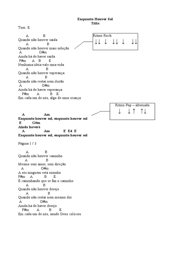 Letra da Música "Enquanto Houver Sol" | PDF