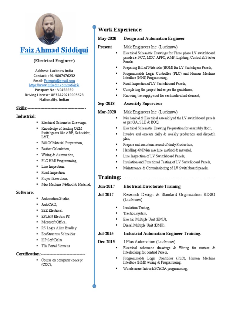 Resume Electrical Engineer Faiz | PDF | Programmable Logic Controller ...