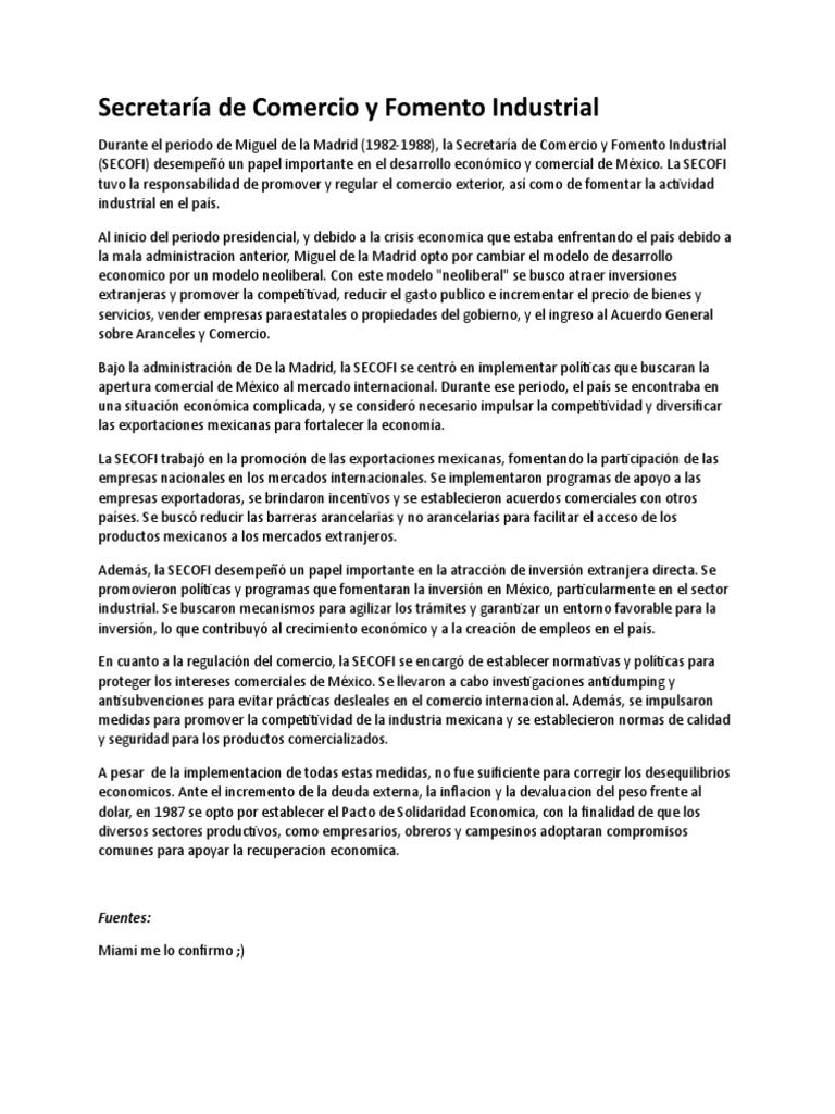 SECOFI: Papel en la economía de México | PDF | México | Arancel